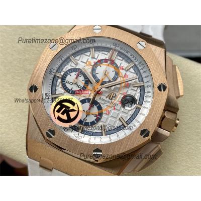 Royal Oak Offshore 26408OR A3126 Automatic Chronograph Mens Watch Best Edition TKF 44 RG White Dial Rubber CHS