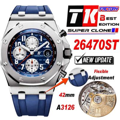 Royal Oak Offshore 26470ST A3126 Automatic Chronograph Mens Watch Best Edition TKF 42 SS Blue Dial Rubber CHS