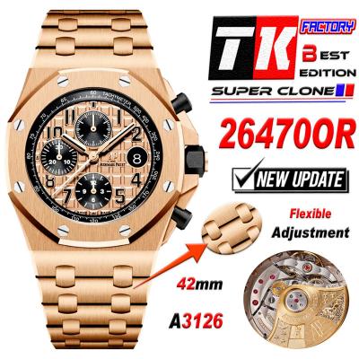 Royal Oak Offshore 26470OR A3126 Automatic Chronograph Mens Watch Best Edition TKF 42 RG Dial SS Bracelet CHS