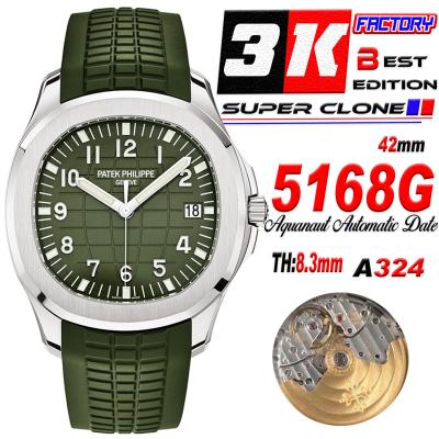 Aquanaut 5168 40mm A324 Atuomatic Mens Watch Best Edition 3KF V2 SS Green Dial Rubber Strap CHS