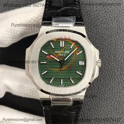 Nautilus 5711 40mm A324 Atuomatic Mens Watch Best Edition 3KF V2 SS Green Textured Dial Leatehr Strap CHS