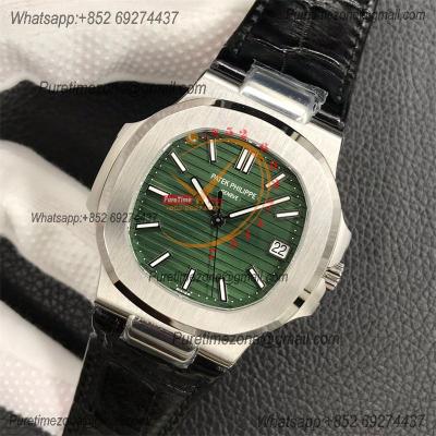 Nautilus 5711 40mm A324 Atuomatic Mens Watch Best Edition 3KF V2 SS Green Textured Dial Leatehr Strap CHS