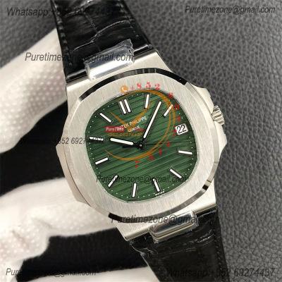 Nautilus 5711 40mm A324 Atuomatic Mens Watch Best Edition 3KF V2 SS Green Textured Dial Leatehr Strap CHS