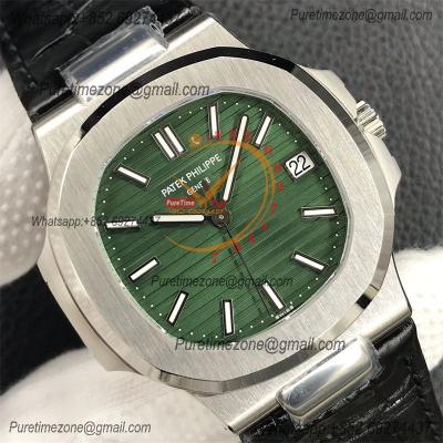 Nautilus 5711 40mm A324 Atuomatic Mens Watch Best Edition 3KF V2 SS Green Textured Dial Leatehr Strap CHS