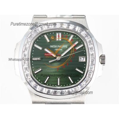 Nautilus 5711 40mm A324 Atuomatic Mens Watch Best Edition 3KF V2 Diamonds Bezel Green Textured Dial SS Bracelet CHS