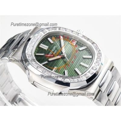 Nautilus 5711 40mm A324 Atuomatic Mens Watch Best Edition 3KF V2 Diamonds Bezel Green Textured Dial SS Bracelet CHS