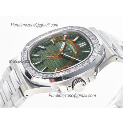 Nautilus 5711 40mm A324 Atuomatic Mens Watch Best Edition 3KF V2 Diamonds Bezel Green Textured Dial SS Bracelet CHS