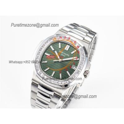 Nautilus 5711 40mm A324 Atuomatic Mens Watch Best Edition 3KF V2 Diamonds Bezel Green Textured Dial SS Bracelet CHS