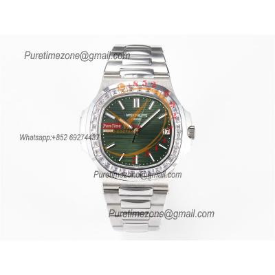 Nautilus 5711 40mm A324 Atuomatic Mens Watch Best Edition 3KF V2 Diamonds Bezel Green Textured Dial SS Bracelet CHS