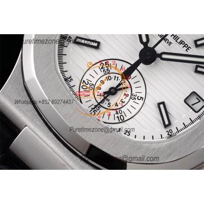 Nautilus 5980 40.5mm A28-520 Atuomatic Chronograph Mens Watch Best Edition 3KF White Textured Dial Leather CHS