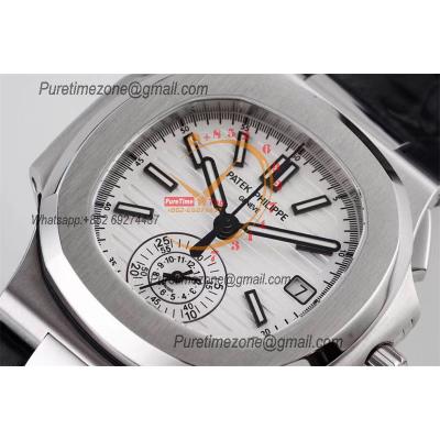 Nautilus 5980 40.5mm A28-520 Atuomatic Chronograph Mens Watch Best Edition 3KF White Textured Dial Leather CHS