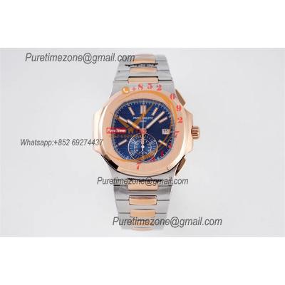 Nautilus 5980 40.5mm A28-520 Atuomatic Chronograph Mens Watch Best Edition 3KF RG Blue Textured Dial SS Bracelet CHS