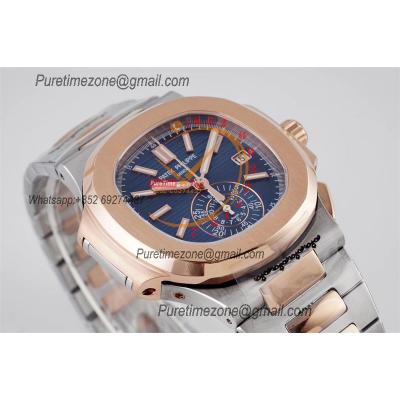 Nautilus 5980 40.5mm A28-520 Atuomatic Chronograph Mens Watch Best Edition 3KF RG Blue Textured Dial SS Bracelet CHS