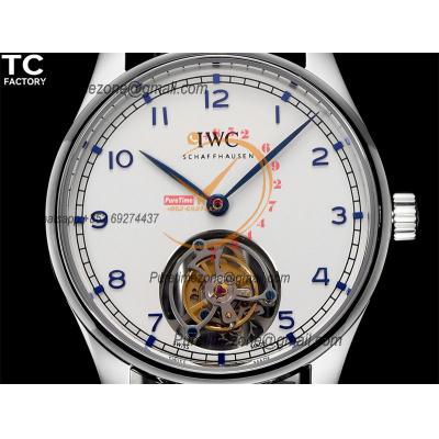 Schaffhausen Portugieser IW545801 Hand-Wound Tourbillo Mens Watch Best Edition TCF SS White Dial Black Leather CHS