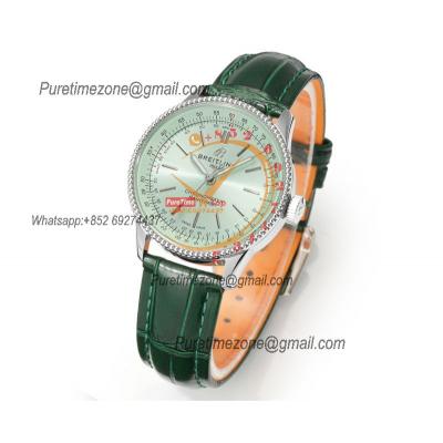 Navitimer 35mm A17395361L1P1 A2824 Automatic Womens Watch Best Edition BLSF 42 SS Green Dial Leather Strap