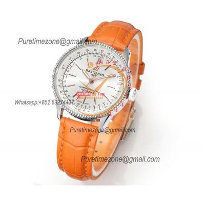 Navitimer 35mm A17395F41G1P4 A2824 Automatic Womens Watch Best Edition BLSF 42 SS Silver Dial Orange Leather