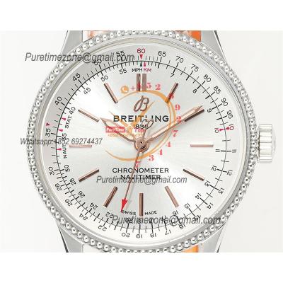 Navitimer 35mm A17395F41G1P4 A2824 Automatic Womens Watch Best Edition BLSF 42 SS Silver Dial Orange Leather