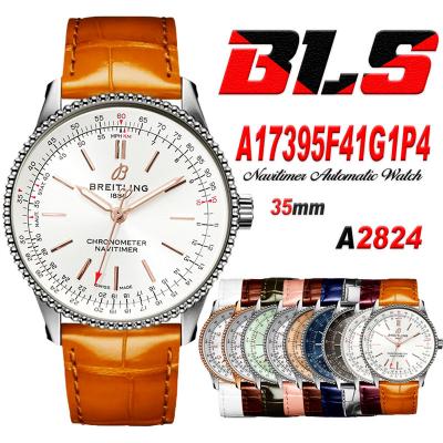 Navitimer 35mm A17395F41G1P4 A2824 Automatic Womens Watch Best Edition BLSF 42 SS Silver Dial Orange Leather