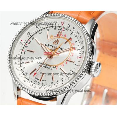 Navitimer 35mm A17395F41G1P4 A2824 Automatic Womens Watch Best Edition BLSF 42 SS Silver Dial Orange Leather