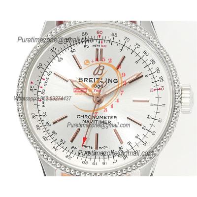 Navitimer 35mm A17327211G1P1 A2824 Automatic Womens Watch Best Edition BLSF 42 SS Silver Dial Red Leather