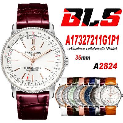 Navitimer 35mm A17327211G1P1 A2824 Automatic Womens Watch Best Edition BLSF 42 SS Silver Dial Red Leather