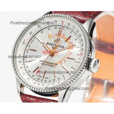 Navitimer 35mm A17327211G1P1 A2824 Automatic Womens Watch Best Edition BLSF 42 SS Silver Dial Red Leather