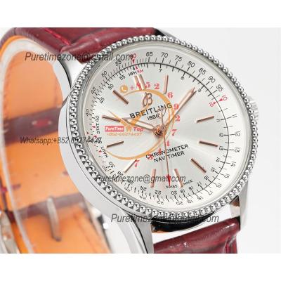 Navitimer 35mm A17327211G1P1 A2824 Automatic Womens Watch Best Edition BLSF 42 SS Silver Dial Red Leather