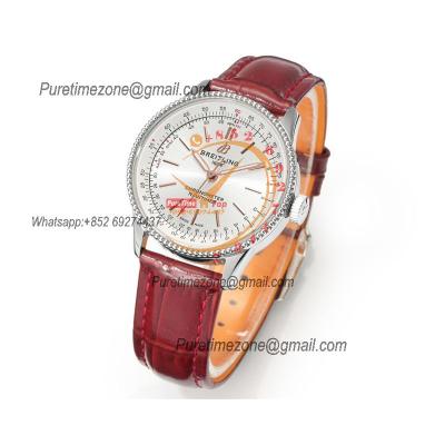 Navitimer 35mm A17327211G1P1 A2824 Automatic Womens Watch Best Edition BLSF 42 SS Silver Dial Red Leather