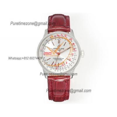 Navitimer 35mm A17327211G1P1 A2824 Automatic Womens Watch Best Edition BLSF 42 SS Silver Dial Red Leather