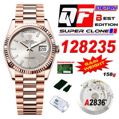 DayDate 36 128235 A2836 Automatic Mens Watch Best Edition QF V5 RG Silver Crystal Dial President Bracelet CHS (Gain Weig