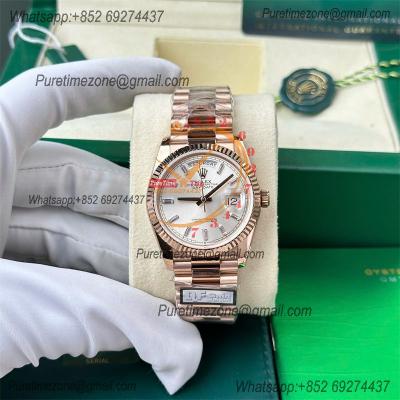 DayDate 36 128235 A2836 Automatic Mens Watch Best Edition QF V5 RG Silver Crystal Dial President Bracelet CHS (Gain Weig