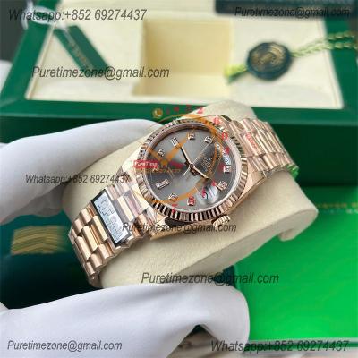 DayDate 36 128235 A2836 Automatic Mens Watch Best Edition QF V5 RG Gray Diamonds Dial President Bracelet CHS (Gain Weigh