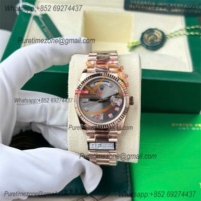 DayDate 36 128235 A2836 Automatic Mens Watch Best Edition QF V5 RG Gray Diamonds Dial President Bracelet CHS (Gain Weigh