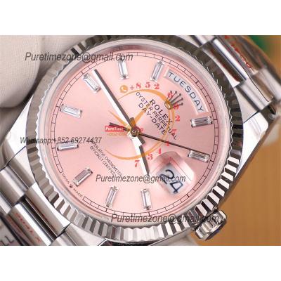 DayDate 36 128236 A2836 Automatic Mens Watch Best Edition QF V5 Pink Crystal Dial President Bracelet CHS (Gain Weight)