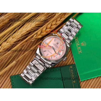 DayDate 36 128236 A2836 Automatic Mens Watch Best Edition QF V5 Pink Crystal Dial President Bracelet CHS (Gain Weight)