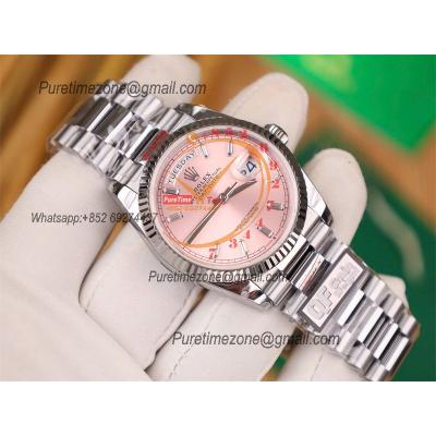 DayDate 36 128236 A2836 Automatic Mens Watch Best Edition QF V5 Pink Crystal Dial President Bracelet CHS (Gain Weight)