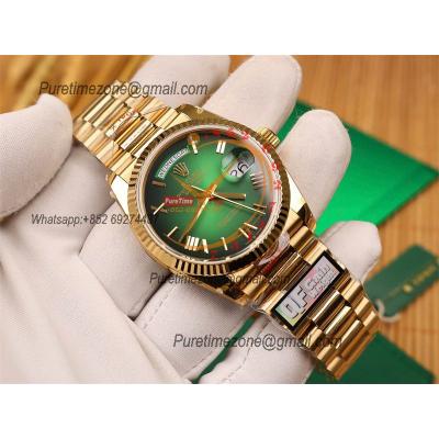 DayDate 36 128236 A2836 Automatic Mens Watch Best Edition QF V5 YG Green Roman Dial President Bracelet CHS (Gain Weight)