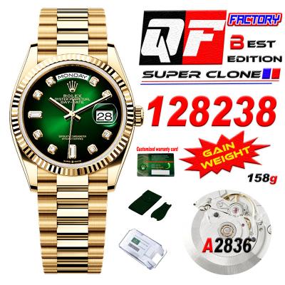 DayDate 36 128236 A2836 Automatic Mens Watch Best Edition QF V5 YG Green Diamonds Dial President Bracelet (Gain Weight)