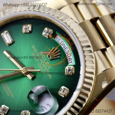 DayDate 36 128236 A2836 Automatic Mens Watch Best Edition QF V5 YG Green Diamonds Dial President Bracelet (Gain Weight)