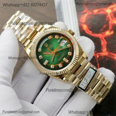 DayDate 36 128236 A2836 Automatic Mens Watch Best Edition QF V5 YG Green Diamonds Dial President Bracelet (Gain Weight)