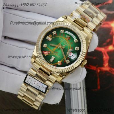 DayDate 36 128236 A2836 Automatic Mens Watch Best Edition QF V5 YG Green Diamonds Dial President Bracelet (Gain Weight)