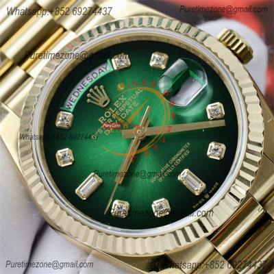 DayDate 36 128236 A2836 Automatic Mens Watch Best Edition QF V5 YG Green Diamonds Dial President Bracelet (Gain Weight)