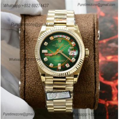 DayDate 36 128236 A2836 Automatic Mens Watch Best Edition QF V5 YG Green Diamonds Dial President Bracelet (Gain Weight)