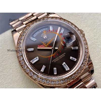 DayDate 40 228245 A2836 Automatic Mens Watch Best Edition QF Diamond Bezel Brown Dial President Bracelet (Gain Weight)