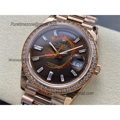 DayDate 40 228245 A2836 Automatic Mens Watch Best Edition QF Diamond Bezel Brown Dial President Bracelet (Gain Weight)