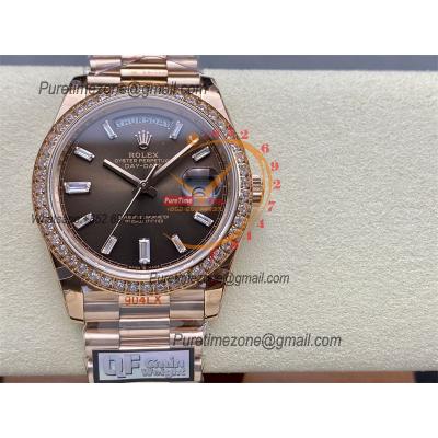 DayDate 40 228245 A2836 Automatic Mens Watch Best Edition QF Diamond Bezel Brown Dial President Bracelet (Gain Weight)