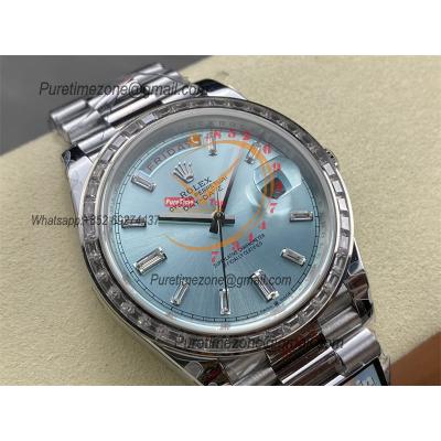 DayDate 40 228245 A2836 Automatic Mens Watch Best Edition QF Diamond Bezel ICE Blue Dial President Bracelet (Gain Weight