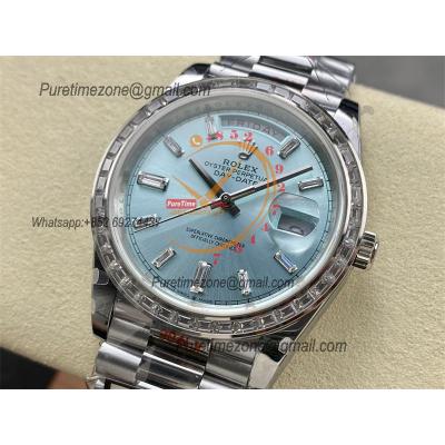 DayDate 40 228245 A2836 Automatic Mens Watch Best Edition QF Diamond Bezel ICE Blue Dial President Bracelet (Gain Weight