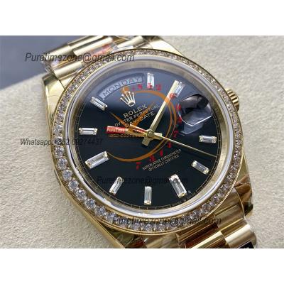 DayDate 40 228248 A2836 Automatic Mens Watch Best Edition QF YG Diamond Bezel Black Dial President Bracelet (Gain Weight