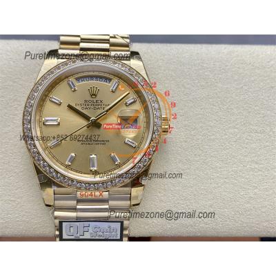 DayDate 40 228248 A2836 Automatic Mens Watch Best Edition QF YG Diamond Bezel Gold Dial President Bracelet (Gain Weight)